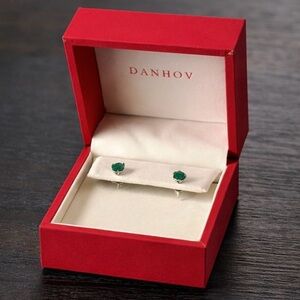 Danhov 2ct Natural Emerald Jewel Stud Earrings on White Gold